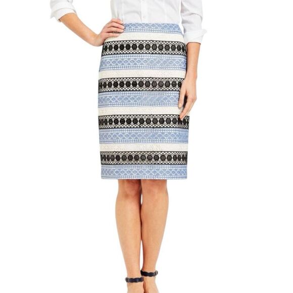 Talbots Lace Stripe Pencil Skirt Size 12 - Picture 2 of 15